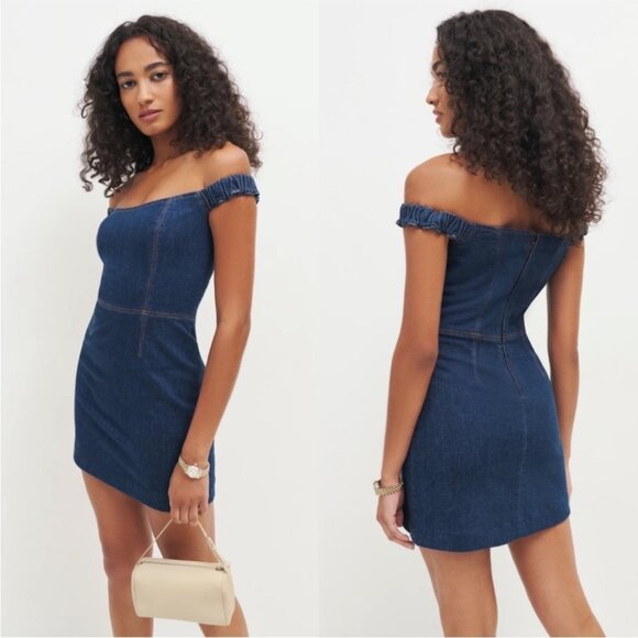 Reformation Blue Off-Shoulder Mini Dress - Picture 1 of 5